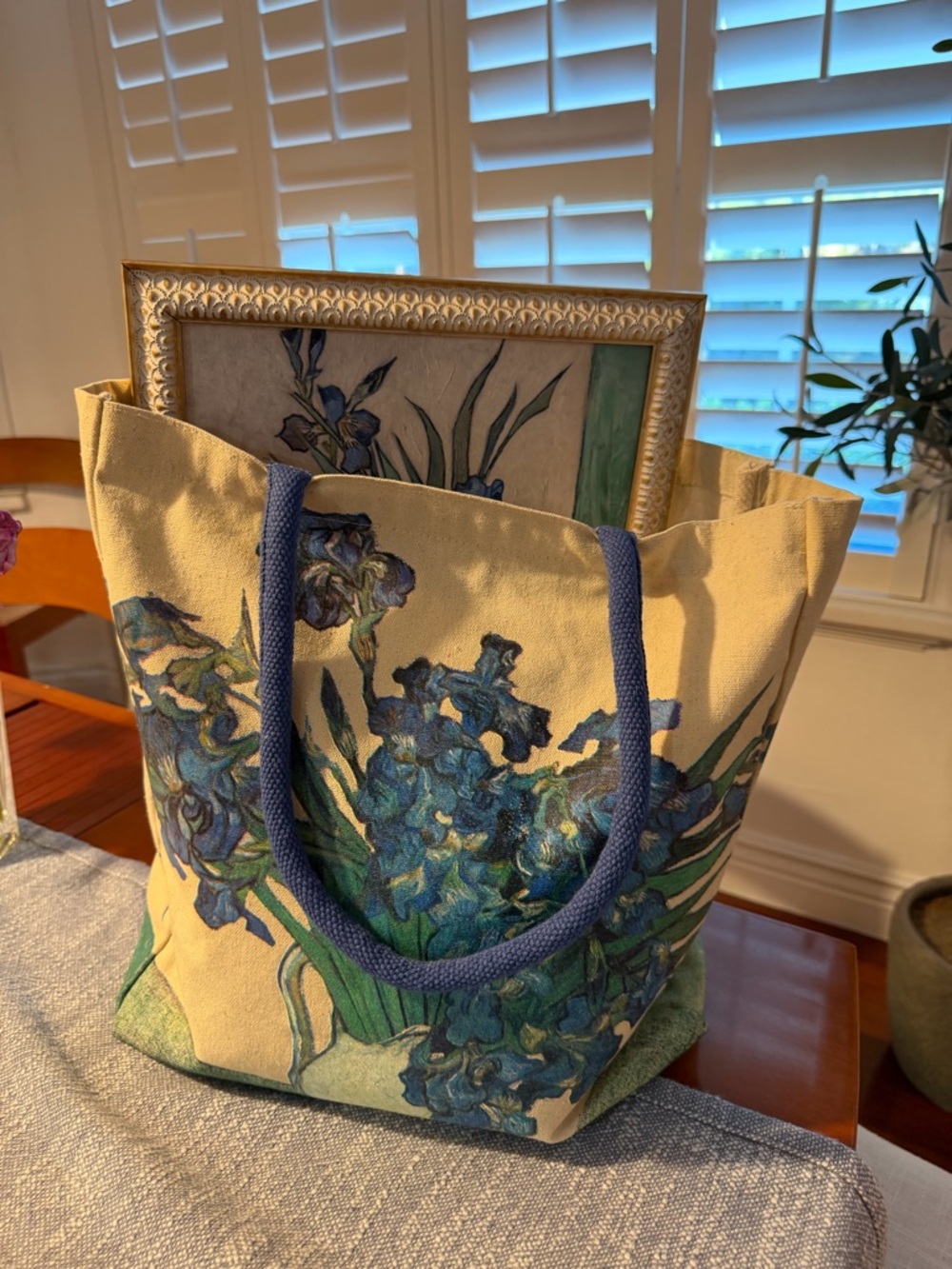 Irises by Vincent Van Gogh Canvas: Tote Bag with Blue Iris with inside pocket